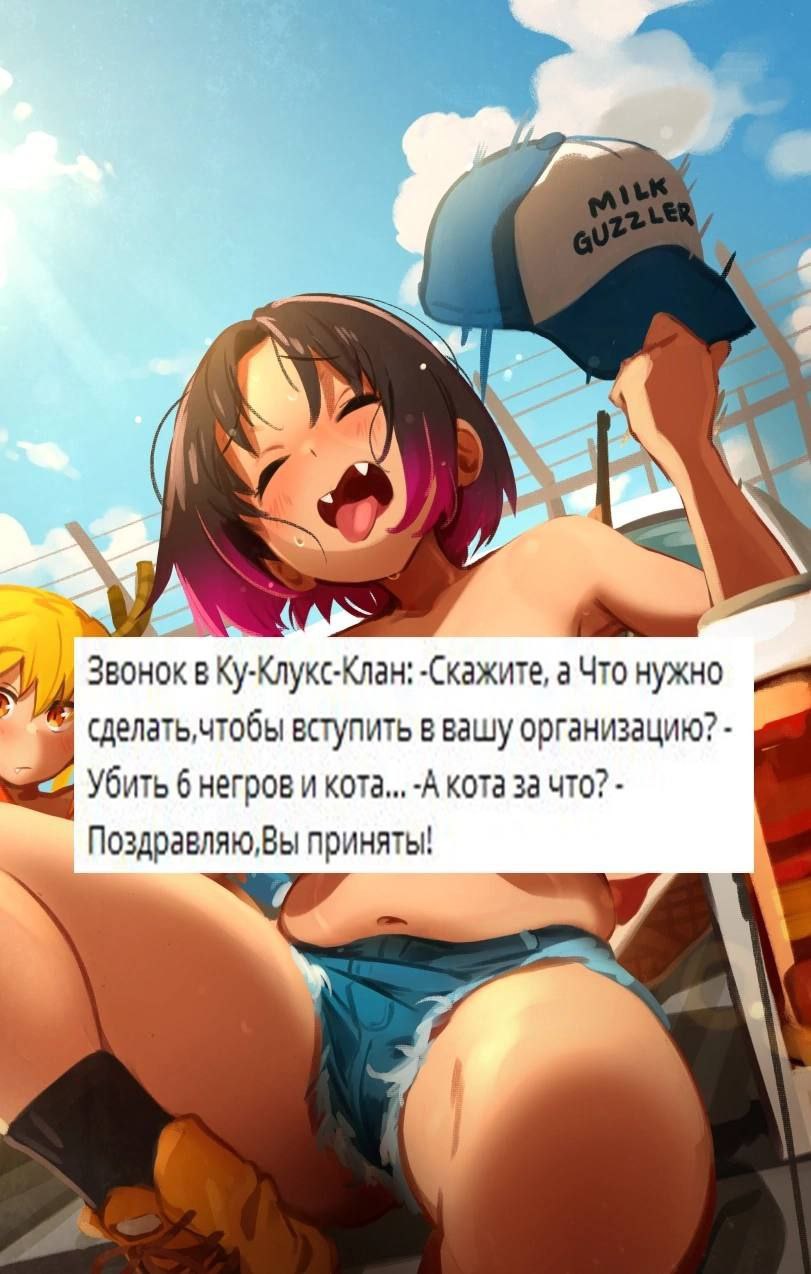 Звонок в Ку-Клукс-Клан: -Скажите, а Что НУЖНО сделать,чтобы вступить в вашу организацию? Убить 6 негров и кота... -А кота за что? Поздравляю,Вы приняты!