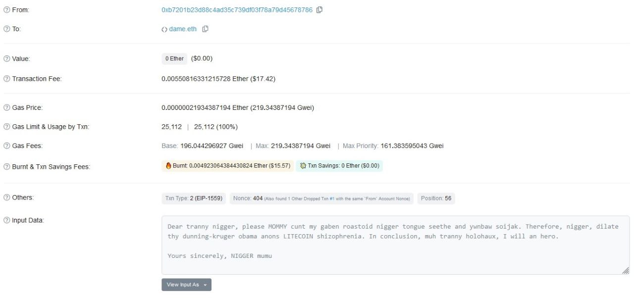From: To: Value: OEther ($0.00) Transaction Fee: 0.00550816331215728 Ether ($17.42) Gas Price: 0.00000021934387194 Ether (219.34387194 Gwel) Gas Limit Usage Txn- 25,112 25,112 (100%) Gas Fees: Base 19