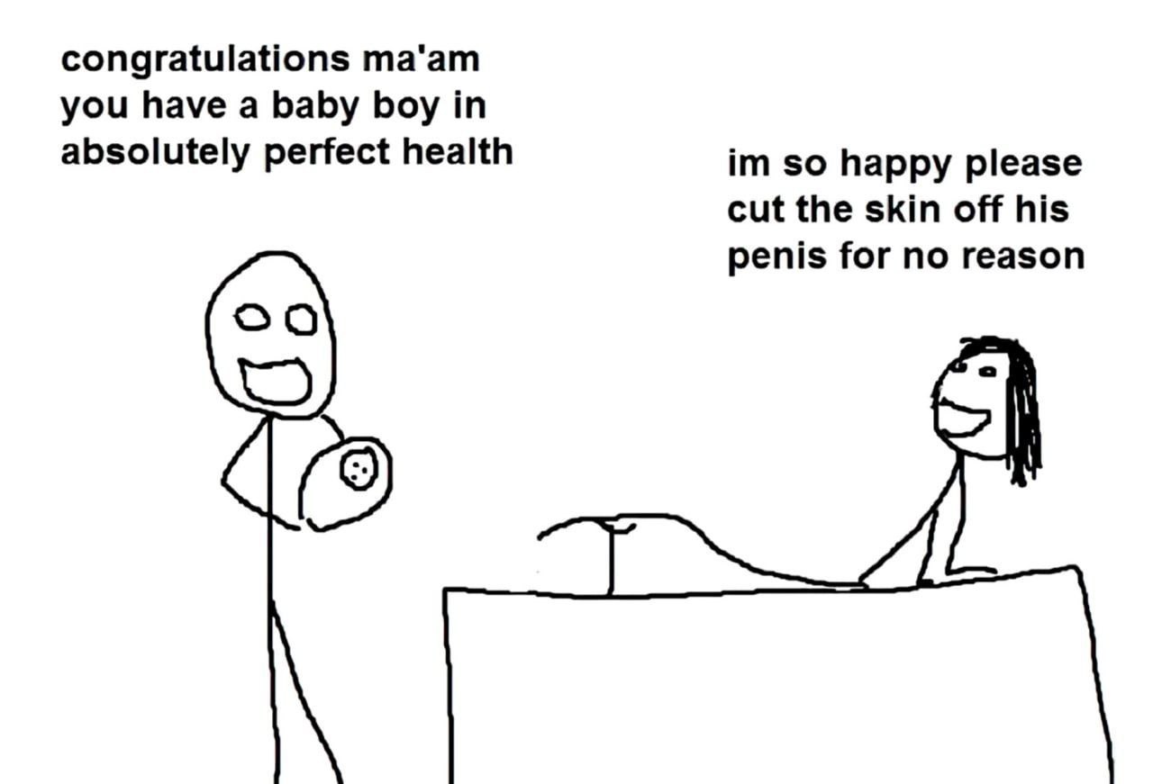 congratulations ma'am you have a baby boy in absolutely perfect health so happy please cut the skin off his penis for no reason