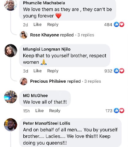 73 Phumzile Machabela love {Пет they are they can't be young forever Like Reply 484 Rose Khayone replied 3 replies Mlungisi Longman Keep that to yourself brother, respect women за Like’ Reply 932 Prec