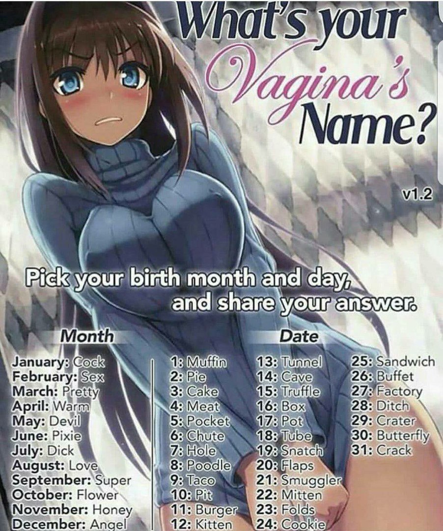 9 “Name: #7] 7. in 4 a birth monthyand day: an Month Date (2: Rie 14: Сауе March: Pretty 3: Саке April: Box) 28: May: Devil 29: Pixie 30: Butterfly, July: Dick Love, September:'Super 21: 7 ‘October: F