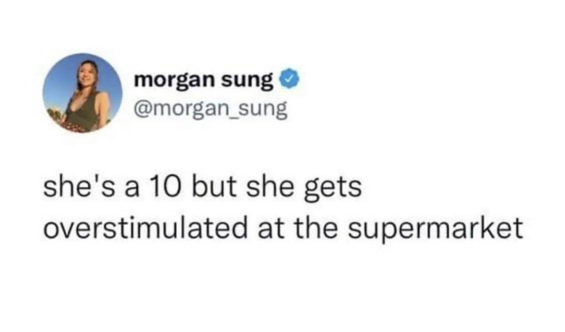 morgan sung @morgan_sung she's a 10 but she gets overstimulated at the supermarket