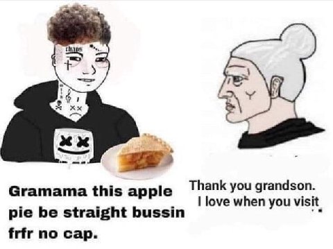 Tay Gramama this apple Thank you grandson. when you visit pie be straight bussin frfr no cap.