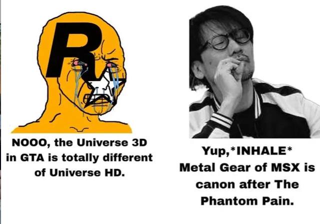 7 NOOO, the Universe Yup, *INHALE* in GTA is totally different of Universe Metal Gear of MSX is canon after The Phantom Pain.