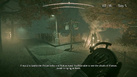 07:16 i Press to toggle the Plaguefinder and look around. You'll be able to see the clouds of disease avoid stepping in them.