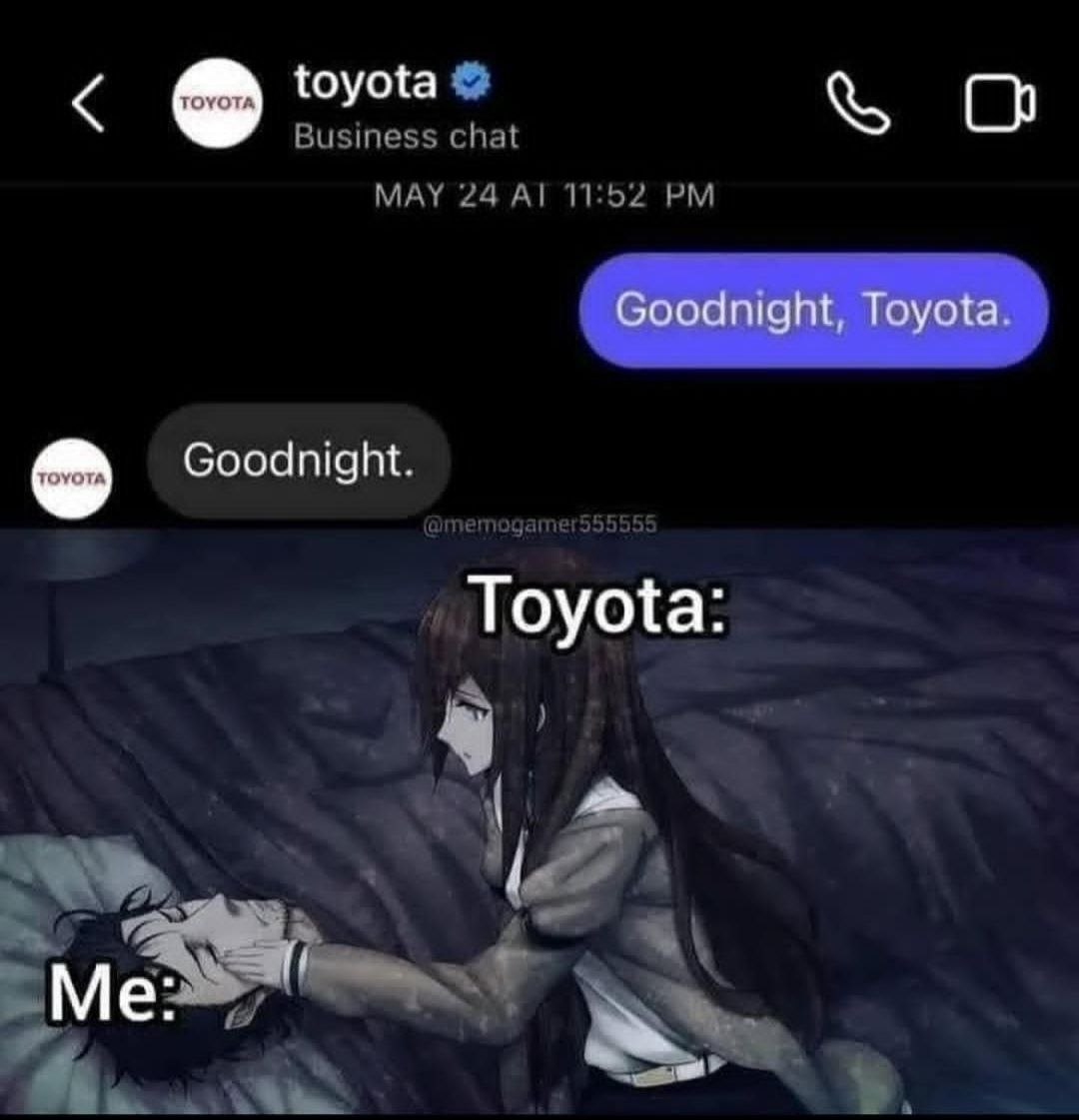 toyota chat О МАУ 24 А! 11:52 Goodnight. Toyota: