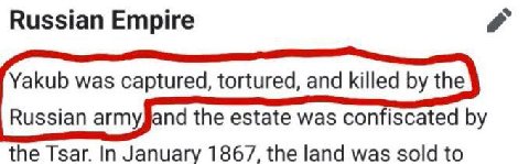 Russian Empire Yakub was captured, tortured, and killed the Russian armygand the estate was confiscated the Tsar. In January 1867, the land was sold to