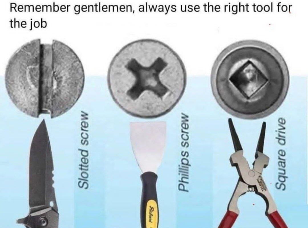 Remember gentlemen, always use the right tool for the job on у a