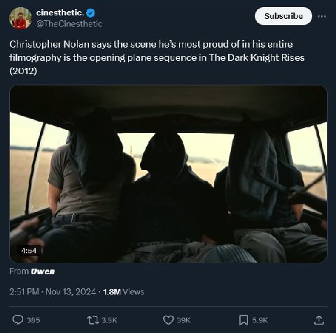 cinesthetic. subscribe Christopher Nolan says the scene he’s most proud of his entire filmography is the opening plane sequence in The Dark Knight Rises (2012) у 4:54 Ошеп