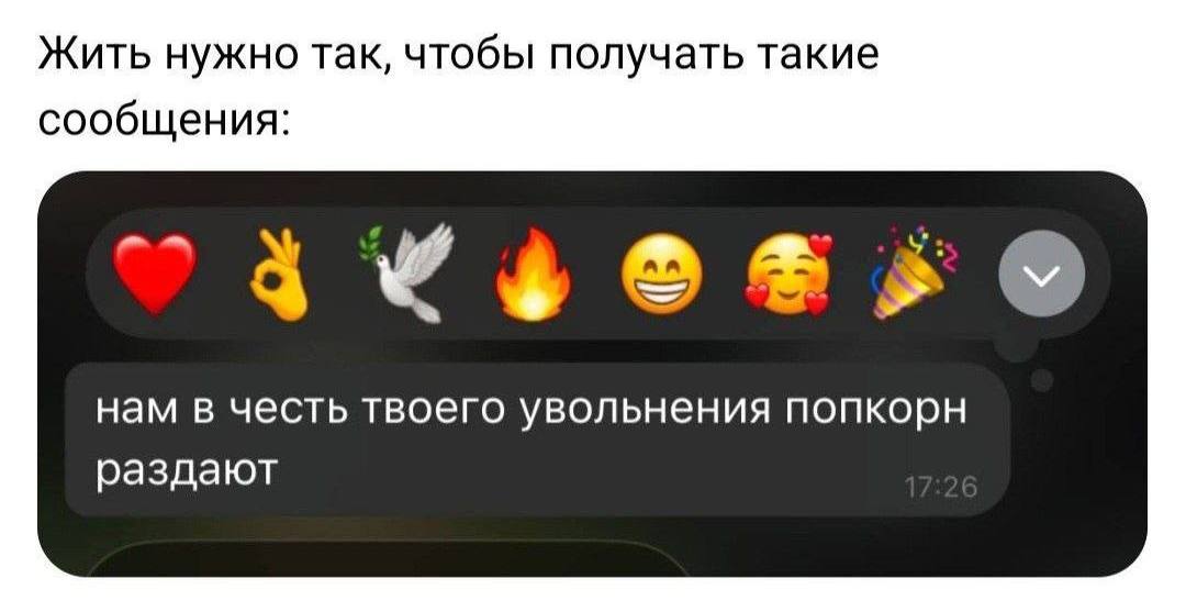 Жить нужно так, чтобы получать такие сообщения: нам в честь твоего увольнения попкорн раздают