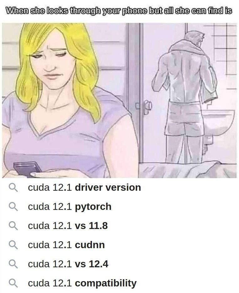 she looks your but ell can is ite lle 4 О cuda 12.1 driver version О, cuda 12.1 pytorch О cuda 12.1 11.8 О cuda 12.1 cudnn О cuda 12.1 12.4 О cuda 12.1 compatibility