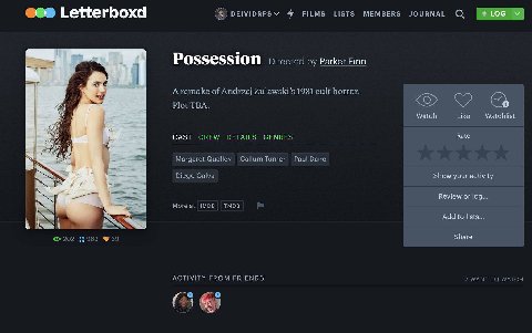 eee Letterboxd DEIVIDRPS FILMS LISTS MEMBERS Possession Directed Parker Finn 6 А of Andrzej Zulawski’s 1981 cult horror. Plot TBA. Like Watch Watchlist Rate CAST CREW DETAILS GENRES Margaret Qualley C