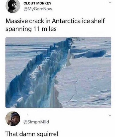 CLOUT MONKEY @MyGemNow Massive crack in Antarctica ice shelf spanning 11 miles 2 @SimpnMild That damn