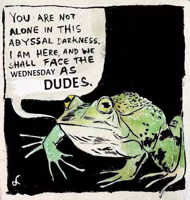 You АВЕ Not ALONE IN THIS ABYSSAL tam Ere, AND WE sHALL FACE THE WEDNESDAY DUDES. 4) erty