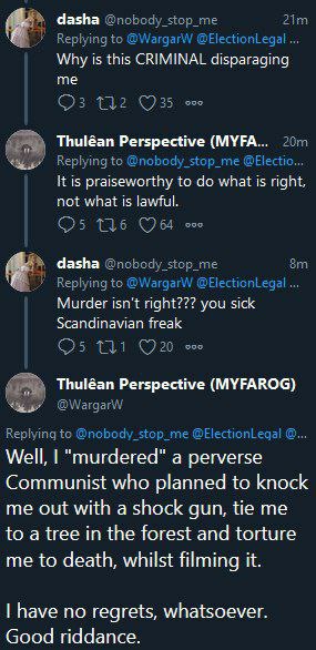 Why is this CRIMINAL disparaging me Thuléan Perspective (МУРА... praiseworthy to what is right not what Is Murder right??? you sick scandinavian Thulean Perspective (МУРАКОС) Well, a perverse Communis