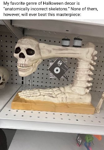 favorite genre of Halloween decor is “anatomically incorrect skeletons.” None of them, however, will ever beat this masterpiece: 3 3; itions: И и