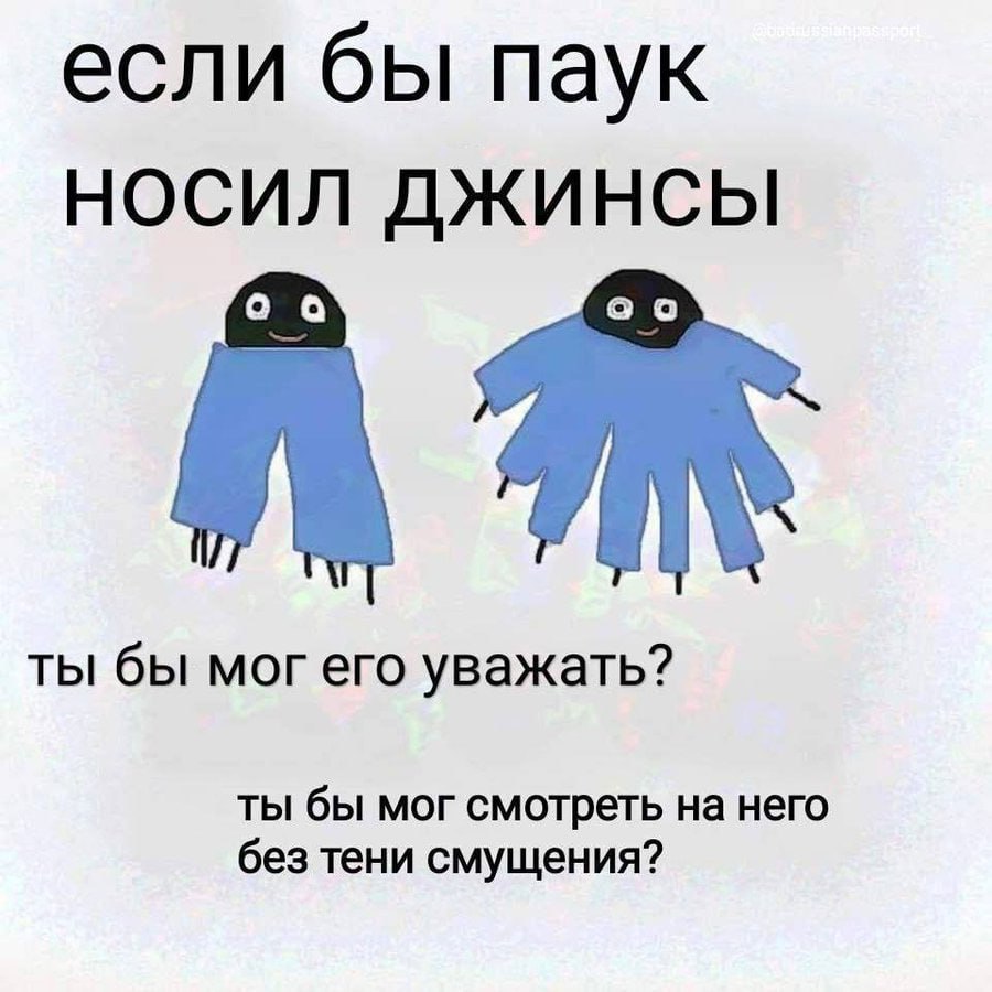 если бы паук НОСИЛ ДЖИНСЫ ты бы мог его уважать? ты бы мог смотреть на него без тени смущения?