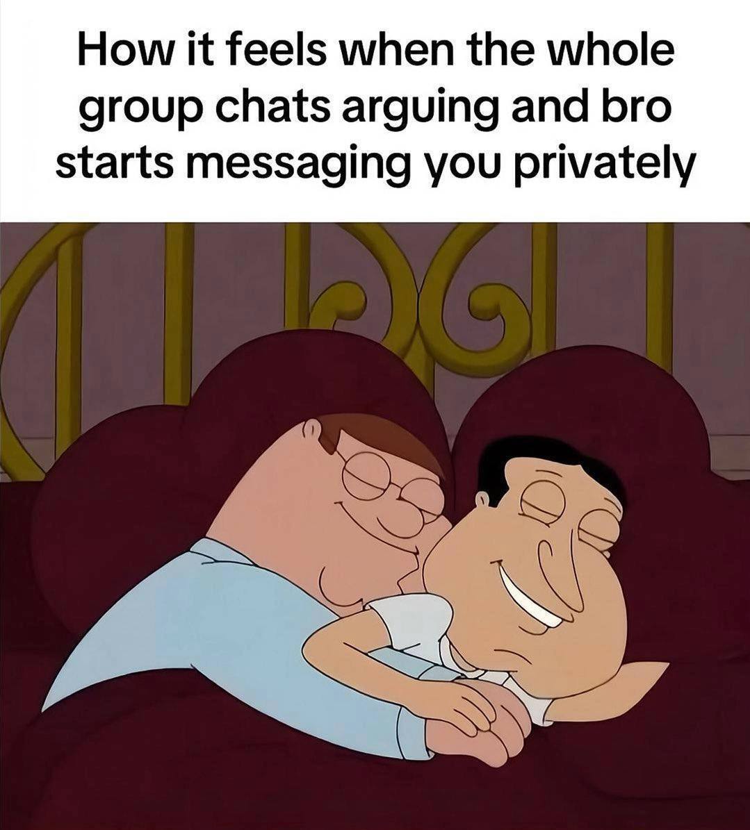 How К feels when the whole group chats arguing and bro starts messaging you privately
