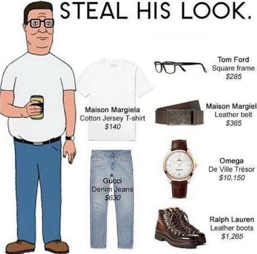 STEAL HIS LOOK. Tom Ford Square frame 285 Maison Margiela Maison Margiel Leather belt Cotton Jersey T-shirt $365 $140 Omega Ville Trésor $10,150 Ralph Lauren Leather boots $1,265