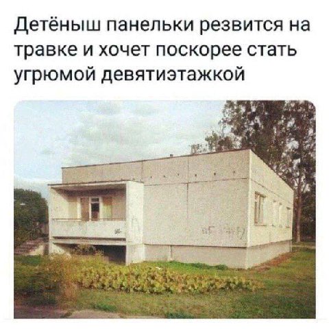 Детёныш панельки резвится на травке и хочет поскорее стать угрюмой девятиэтажкой