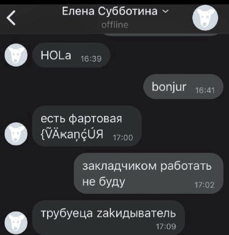 Елена Субботина У HOLa bonjur 46:41 есть фартовая У {VAKangUA 17:00 закладчиком работать не буду 17:02 я трубуеца гаКидыватель 17:09