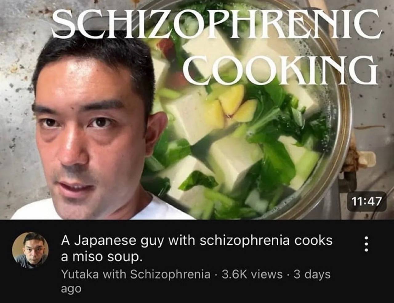 5ЭСНИОРНВЕМС 0 У 4 4 a у А Japanese guy with schizophrenia cooks а miso soup.
