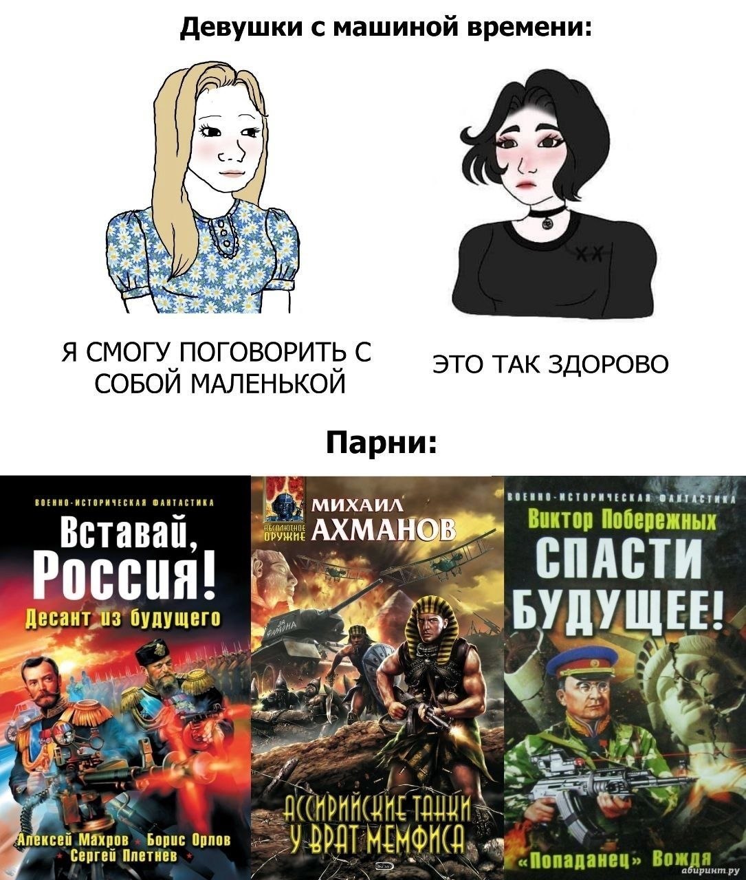 Девушки с машиной времени Я СМОГУ ПОГОВОРИТЬ С ЭТО ТАК ЗДОРОВО СОБОИ МАЛЕНЬКОИ Парни ИСТОР МИХАИЛ Виктор Побережных Вставай, СПАСТИ Poccua! будущего 5 УДУЩЕЕ! 4 See Борис Орлов MEM® Сергей Попаданец» 