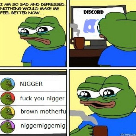I SO SAD AND DEPRESSED. NOTHING VW/OULD MAKE ME FEEL BETTER NOW... DISCORD NIGGER fuck you nigger motherfu 4 Me niggerniggernig
