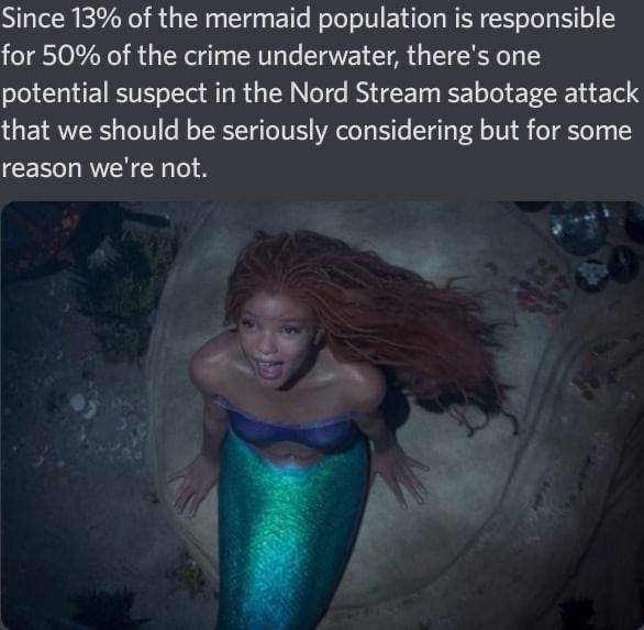 Since 13% of the mermaid population is responsible for 50% of the crime underwater, there's one potential suspect in the Nord Stream sabotage attack that we should be seriously considering but for som