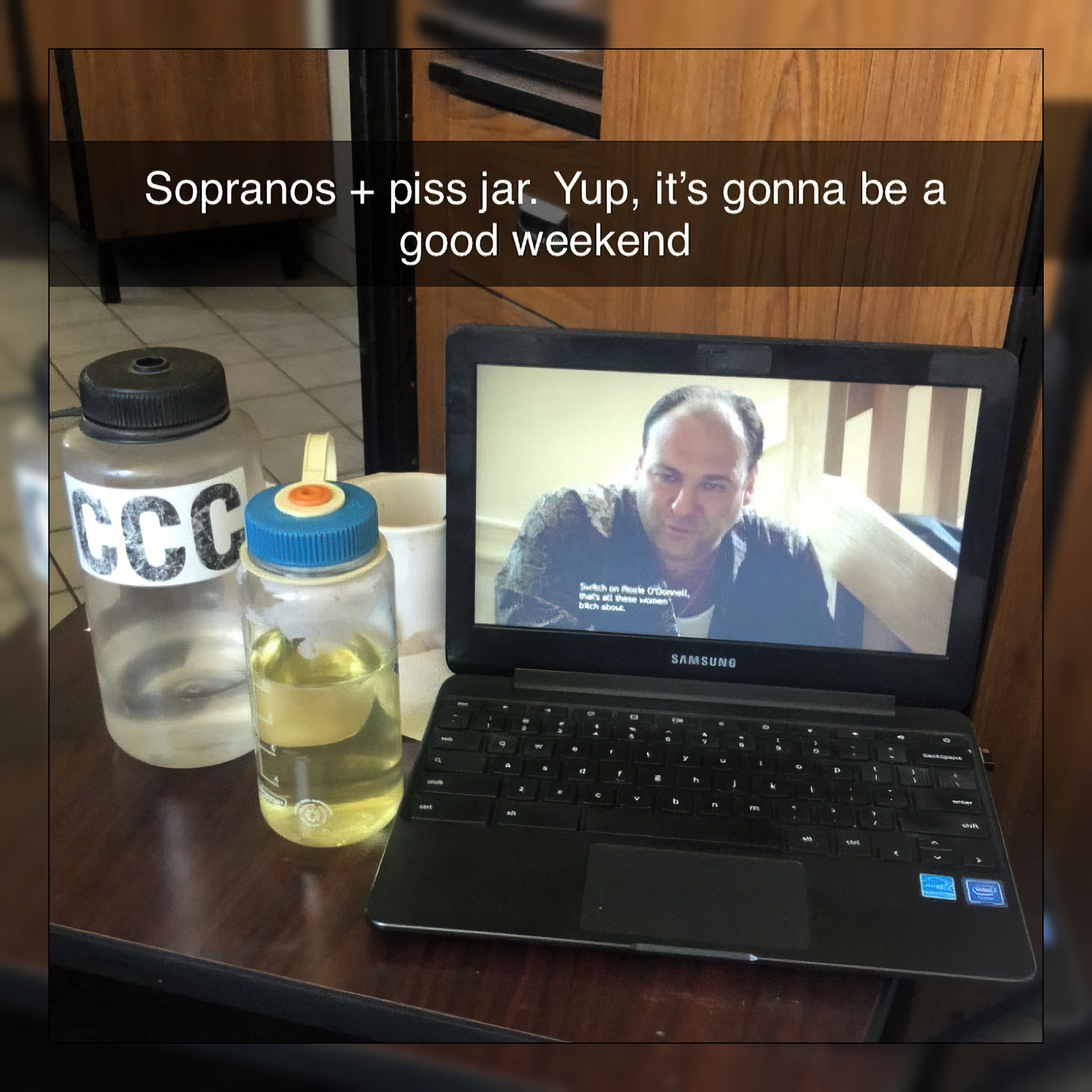 Sopranos piss jar. Yup, it’s gonna be а good weekend