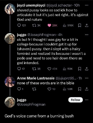 joyci unemployci А shaved pussy looks so sad idk how to articulate it but it’s just not it’s against God and nature a” juggo but fri thought i was gay for a bit in college because i couldnt get it up 