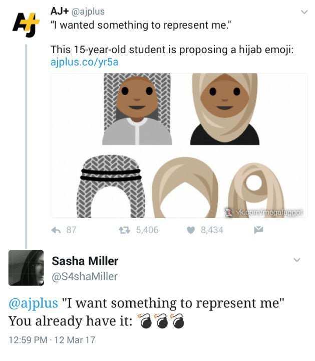 7 @ajplus wanted something to represent me." This 15-year-old student is proposing a hijab етой: ajplus.co/yr5a а 8/ 43 5406 8434 Sasha Miller @S4shaMiller @ajplus "I want something to represent me" Y