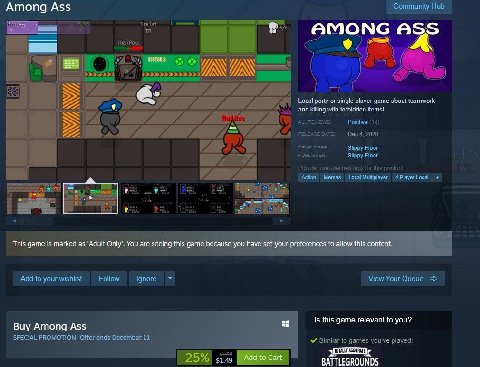 Among Ass ASS 9 A iit 5. This game is marked as ‘Adult Only’. You are seeing this дате because you have set your preferences to allow this content. 15 this game to you? Buy Among Ass Add Cart BATTLEGR