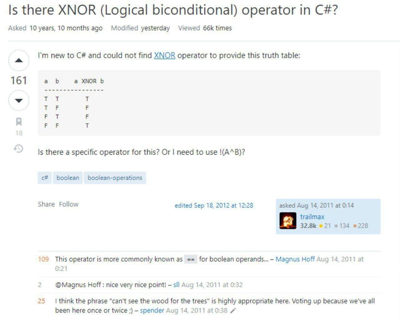 Is there XNOR (Logical biconditional) operator Asked 10 years, 10 months ago Modified yesterday Viewed times new to and could not find XNOR operator to provide this truth table: 161 а XNOR Я |5 there 
