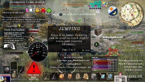 Downloadable Content 6. OOF PTH A PRESS TO ACTIVATE TARNISHED SENSE у 1 В 1 Evening 1 1 4 i у Soldiers rot JUMPING Poot у for ali ME Press A to jump. Jumping ther КОМА FRUIT BUSH can be used to reach 