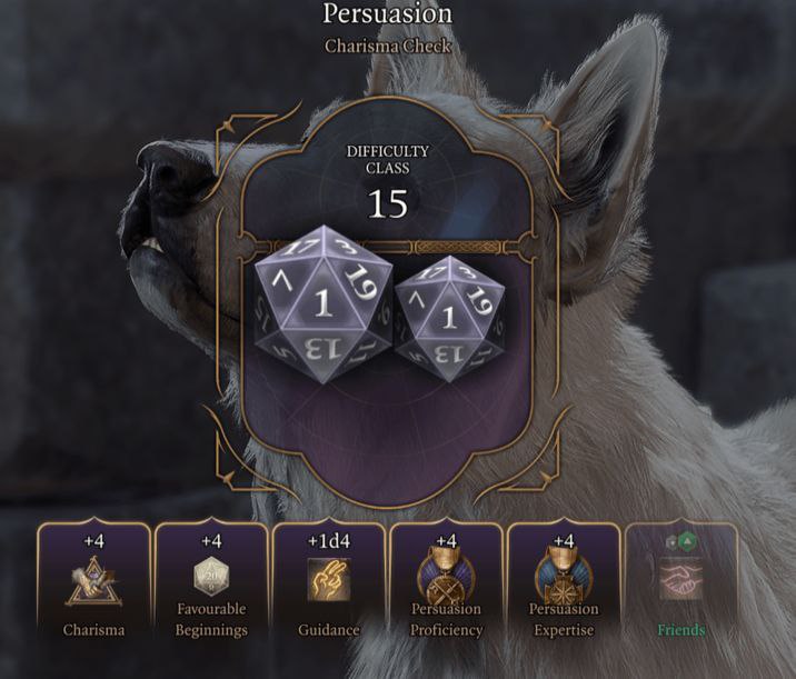 Pers DIFFICULTY CLASS 4 15 +4 +4 +144 +4 +4 i 8 Favourable Persuasion Charisma Friend: Beginnings Proficiency Expertise