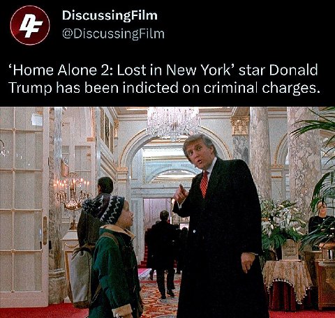 DiscussingFilm @DiscussingFilm ‘Home Alone 2: Lost in New York’ star Donald Trump has been indicted on criminal charges. Я vii