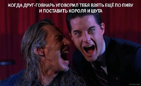 КОГДА ДРУГ-ГОВНАРЬ УГОВОРИЛ ТЕБЯ ВЗЯТЬ ЕЩЁ ПО ПИВУ И ПОСТАВИТЬ КОРОЛЯ И ШУТА