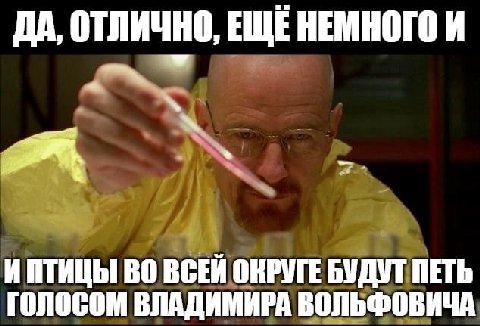 ДА, ОТЛИЧНО, ЕЩЕ НЕМНОГО И ИПТИЦЫ ВО ВСЕЙ ОКРУГЕ БУДУТ ПЕТЬ ГОЛОСОМ ВЛАДИМИРА ВОЛЬФОВИЧА
