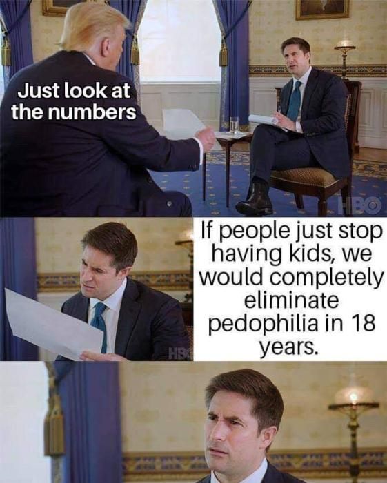 Justlookat the numbers If people just stop having kids, we 4 would completely eliminate pedophilia in 18 years. 4 A