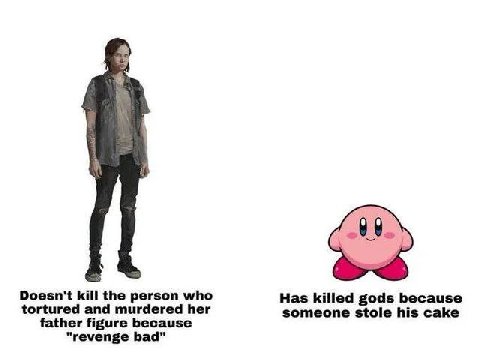 А Doesn't kill the person who Has killed gods because tortured and murdered her someone stole his cake father figure because “revenge bad"