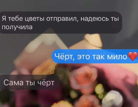 Я тебе цветы отправил, надеюсь ты получила Чёрт, это так мило Сама ты черт