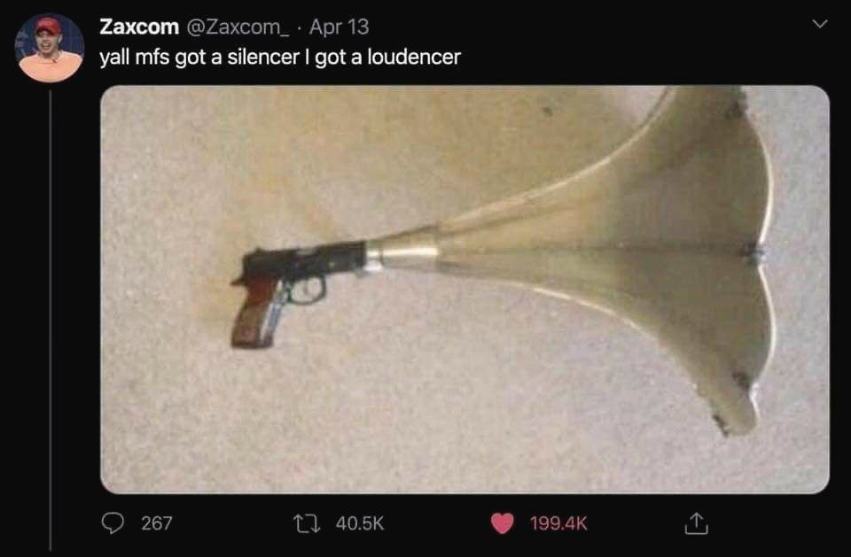 Zaxcom ©@7ахсот_ Арг 13 yall mfs got a silencer got a loudencer 267 1}