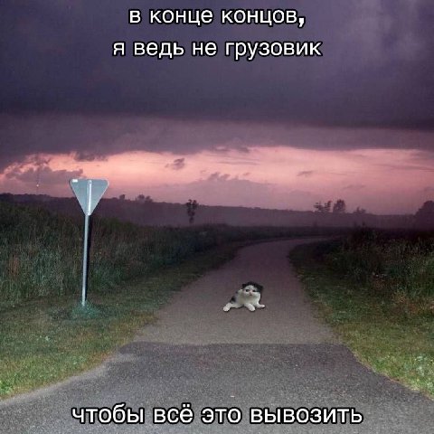 в конце концов, я ведь не грузовик чтобы всё это вывозить