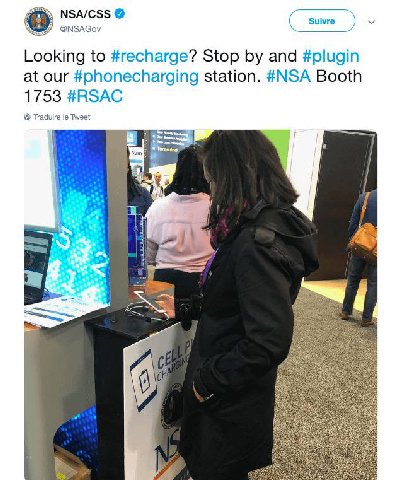 NSA/CSS Suivre У ansacov Looking to #recharge? Stop and #plugin at our #phonecharging station. #NSA Booth 1753 #RSAC Traduire Tweet