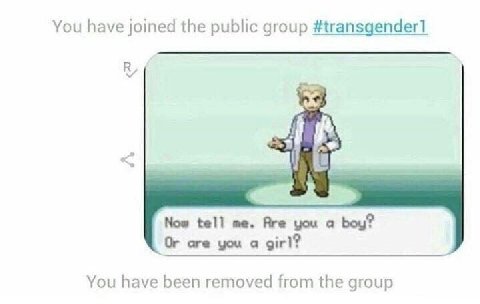You have joined the public group #transgender1 a>) Now tell me. Are you а boy? Or are you a girl? You have been removed from the group