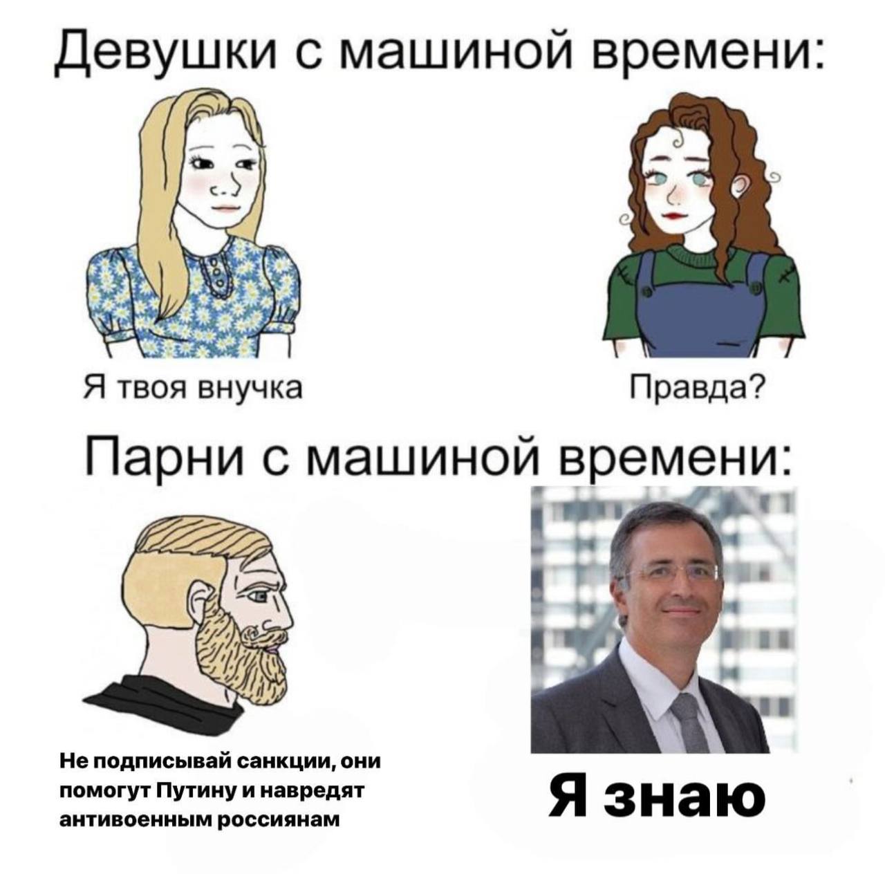 Девушки с машиной времени: 5 Я твоя внучка Правда? Парни с машиной времен и: He подписывай санкции, они антивоенным россиянам помогут Путину и навредят Я знаю