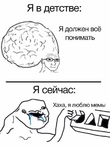 Я в детстве: Я должен всё понимать Я сейчас: Хаха, я люблю мемы