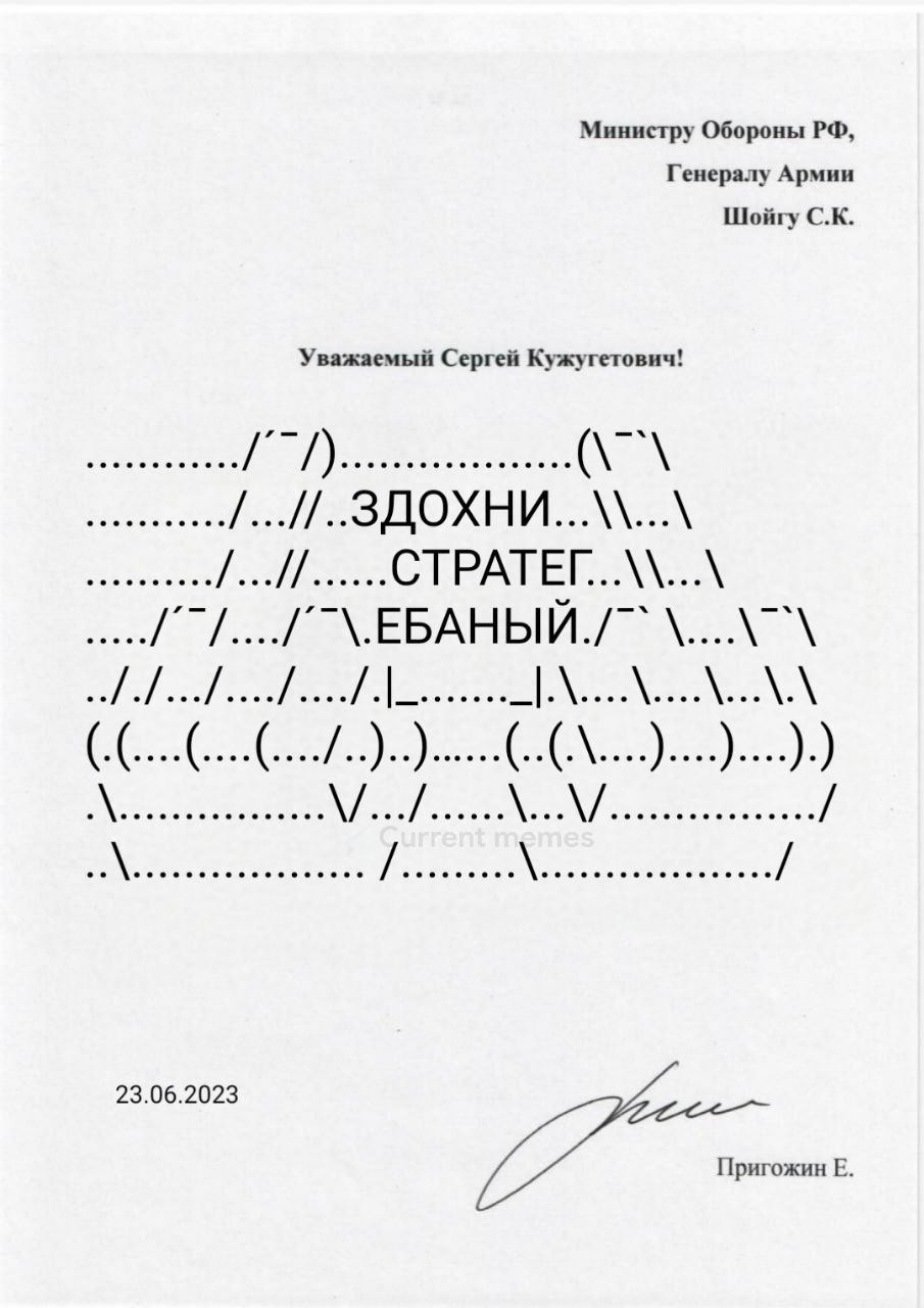 Министру Обороны Генералу Армии Шойгу Уважаемый Сергей Кужугетович СПРАТЕГ 23.06.2023