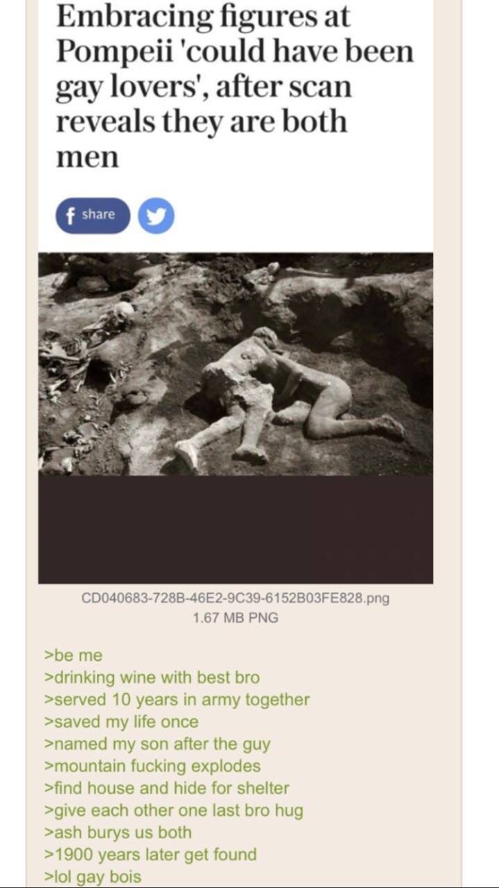 Embracing figures at Pompeii ‘could have been gay after scan reveals they are both men и CD040683-728B-46E2-9C39-6152B03FE828.png 1.67 PNG me >drinking wine with best bro served 10 years in army toget